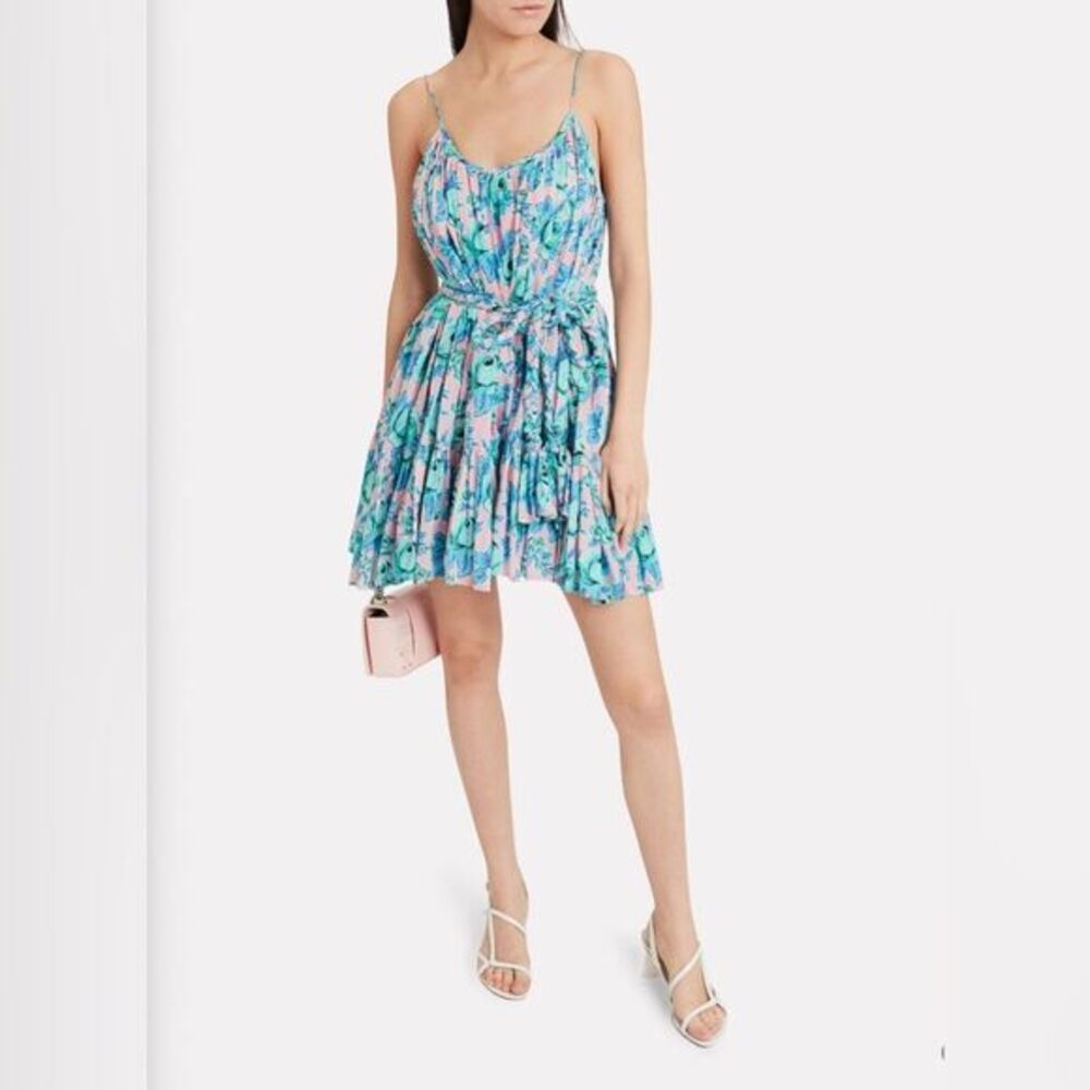 Rhode Nala Mini Dress Printed Cotton Blue Pink Floral Pop Size Large‎